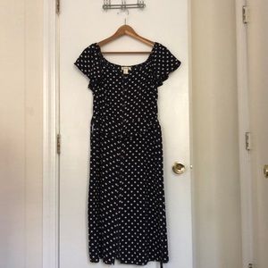 Navy Polka dot dress with belt